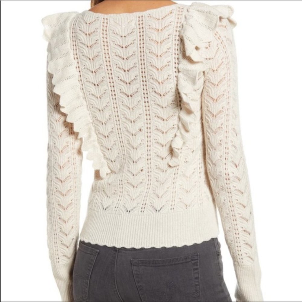 Rachel Parcell Pointelle Open Knit Ruffle Sweater Wool Alpaca Blend Size S - Picture 4 of 10